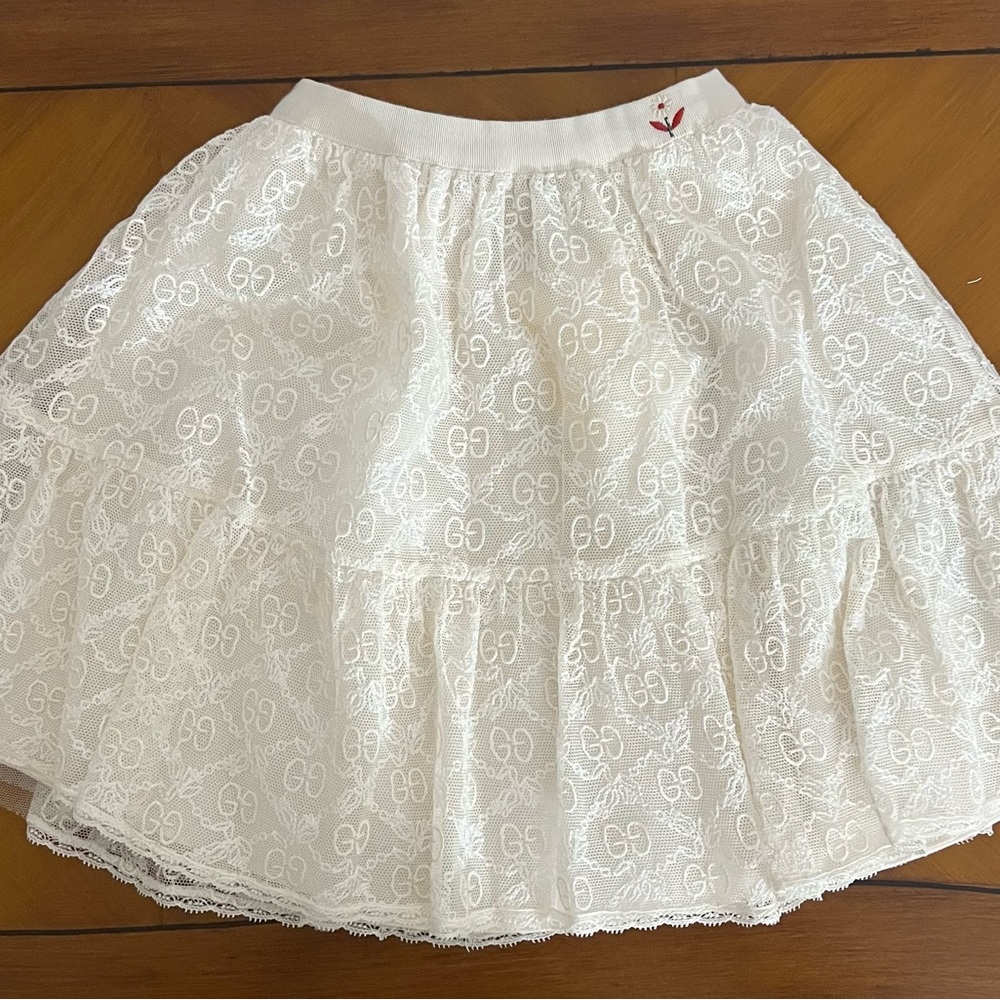 Gucci Kids Ivory Embroidered Tulle Skirt